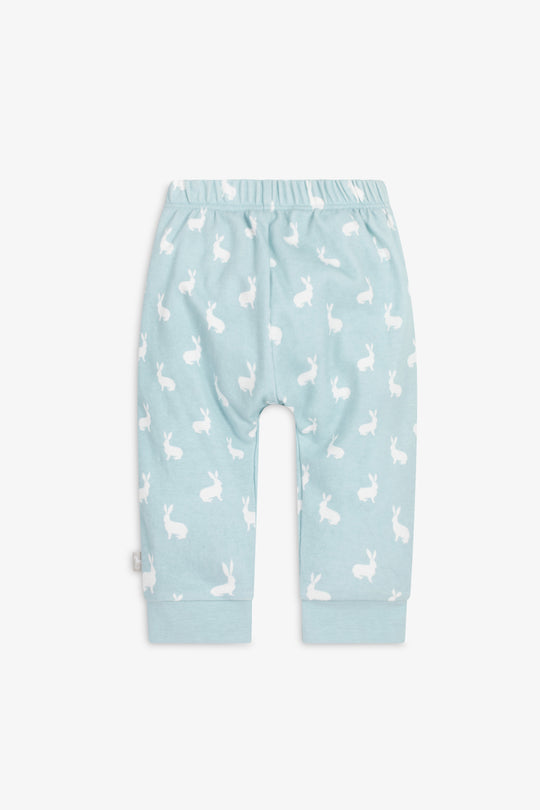 Top and Pants Set, sky blue hare print