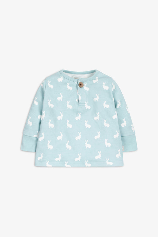 Top and Pants Set, sky blue hare print