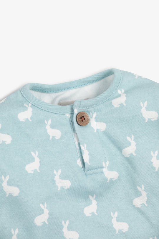 Top and Pants Set, sky blue hare print