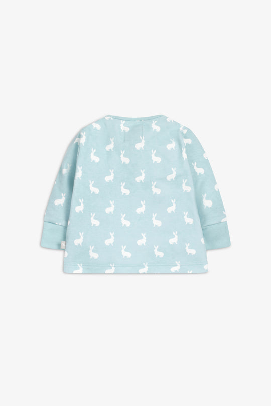 Top and Pants Set, sky blue hare print