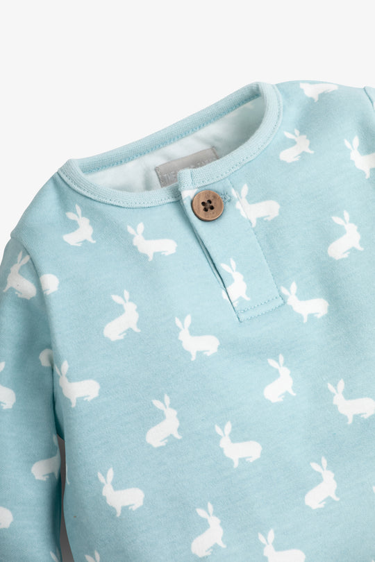 Top and Pants Set, sky blue hare print