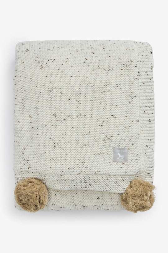 Oatmeal Pom Pom Plush Blanket