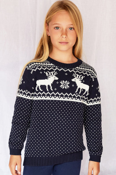 Navy Reindeer Sweater Kids