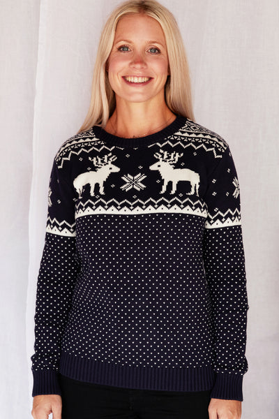 Navy Reindeer Sweater Ladies