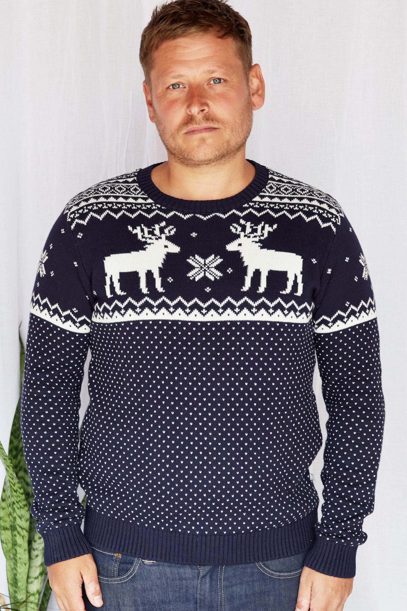 Navy Reindeer Sweater Mens