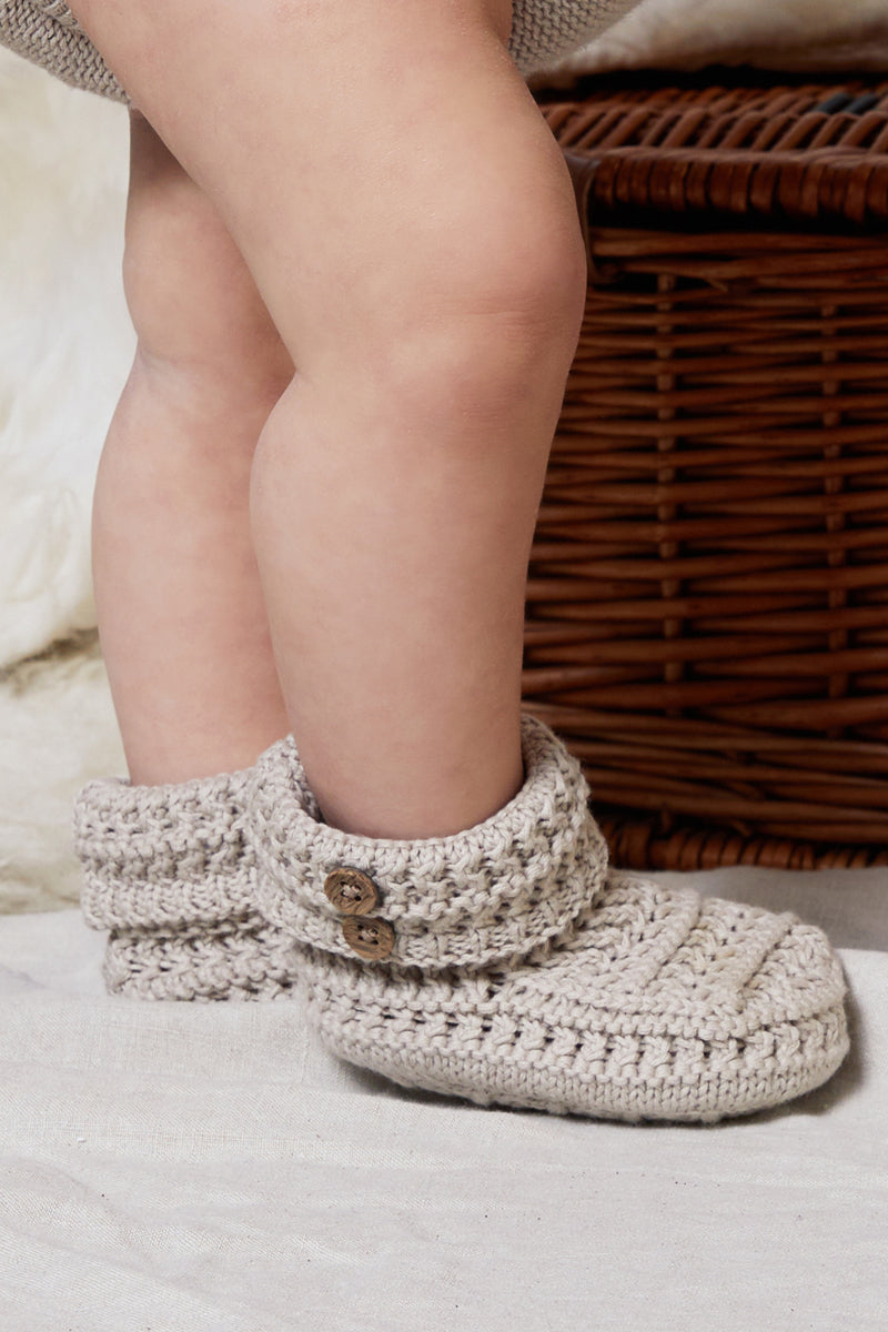 Crochet Cotton Booties, fawn