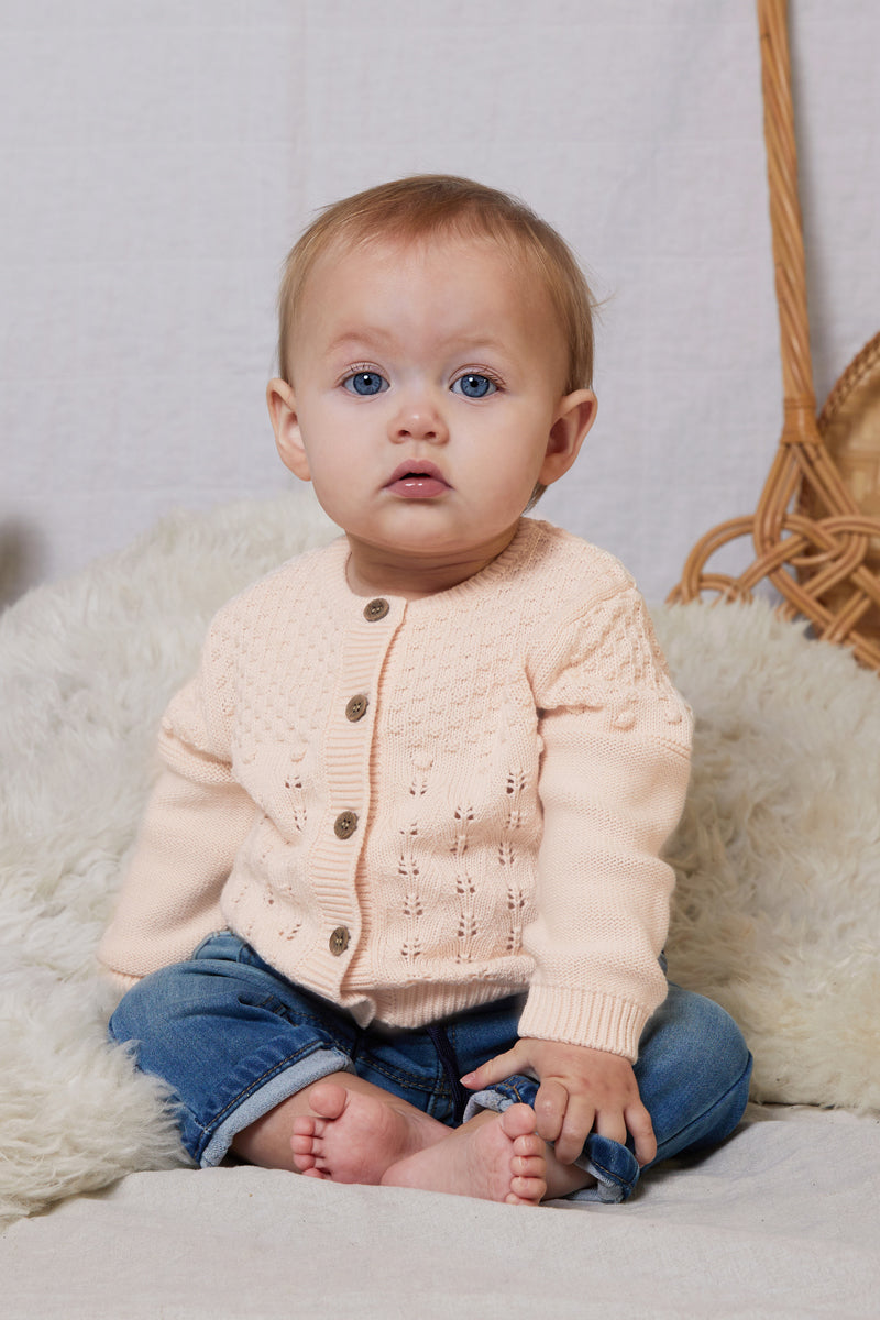 Pink Pointelle Knitted Cotton Cardigan