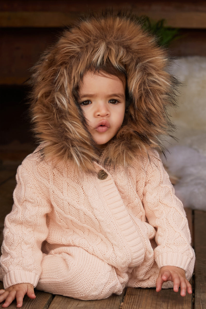 Pink Baby Knitted Faux Fur Trim All In One