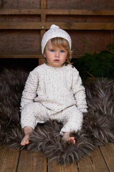 Oatmeal Cable Romper and Hat Set